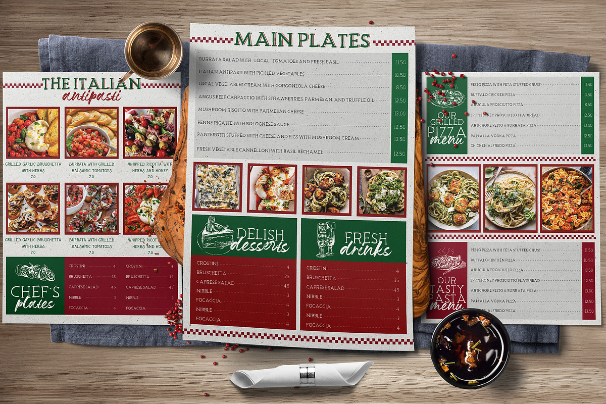 Rustic Italian Food Menu, a Brochure Template by BlueRobinStudio