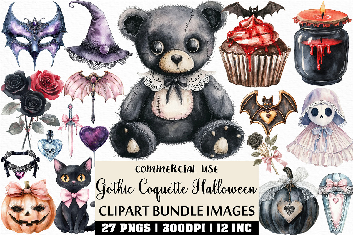 Gothic Coquette Halloween Clipart, an Illustration by Craft Nest (Photo 1 of 6)