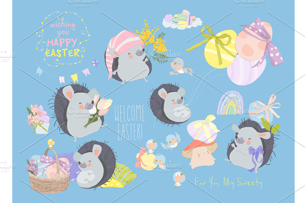 Happy Easter Set with Funny, an Object Illustration by Maria Starus