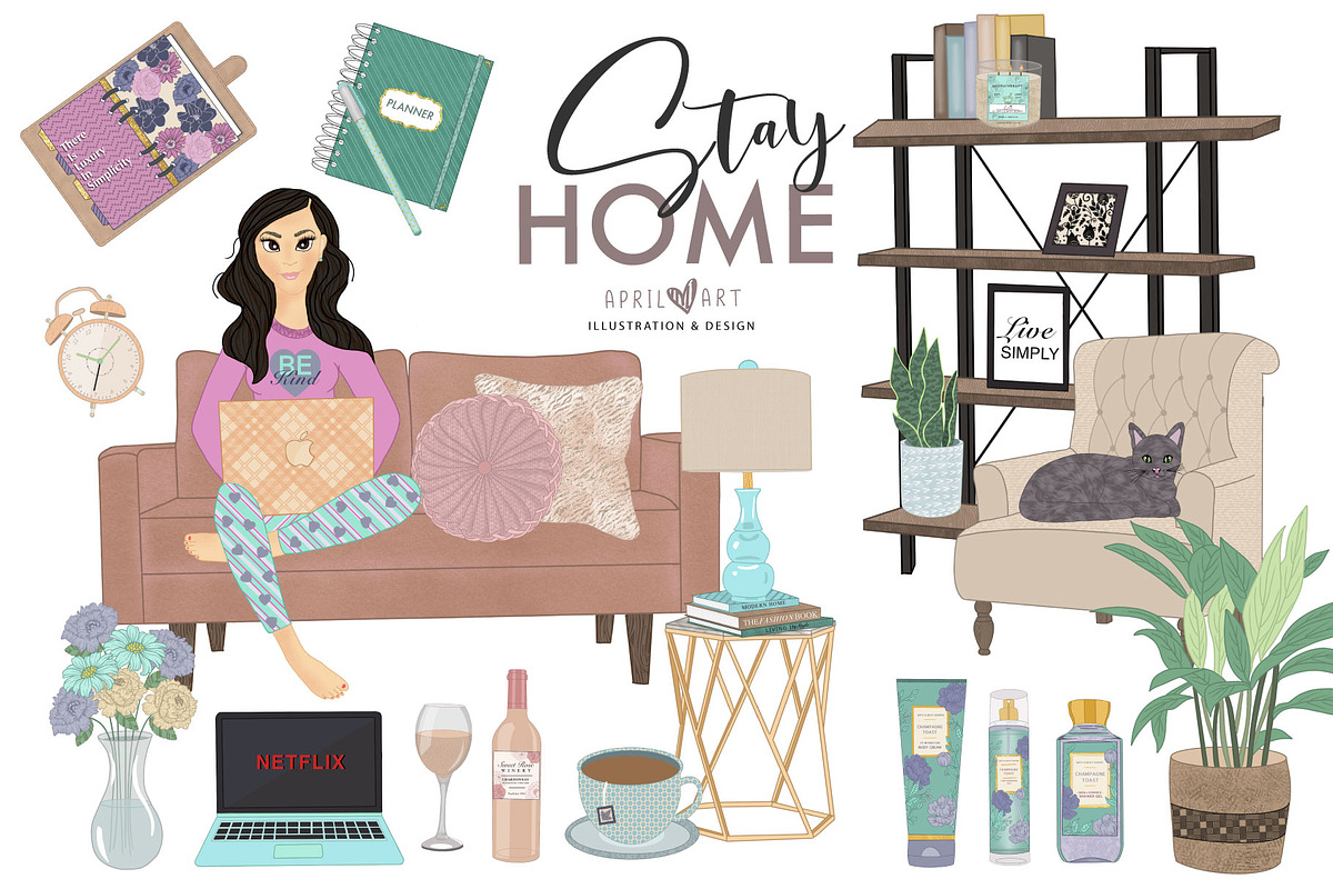 Girl Boss Work At Home Clipart, a Work Illustration by Oh Darling Graphics (Photo 1 of 3)