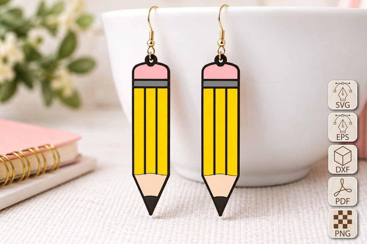 Pencil Earrings Laser Cut SVG, an Object Graphic by Canvas Craft (Photo 1 of 4)