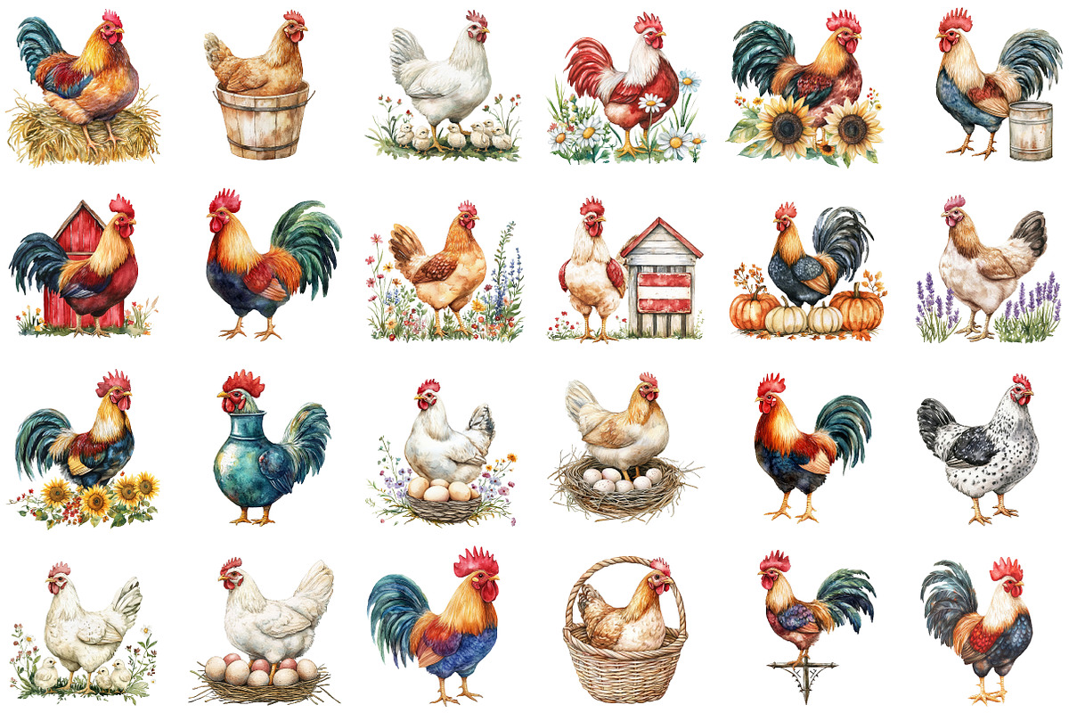 Watercolor Farmhouse Decor Chicken S, an Illustration by Sublimation Artist (Photo 2 of 6)