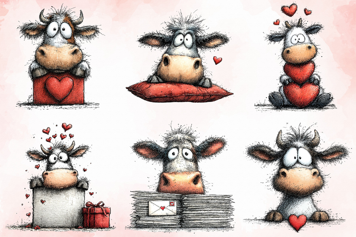 Funny Peeking Valentine Cow Clipart, an Illustration by Libby Wishes (Photo 5 of 8)