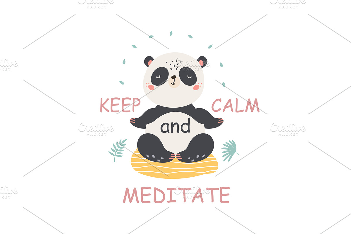 Meditating panda cartoon print, an Animal Illustration by Valerie Bodnar