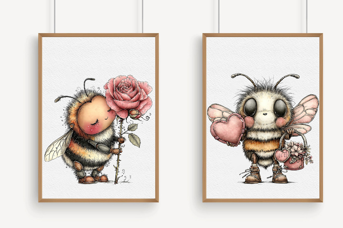Whimsical Valentine Bee Clipart, an Illustration by Libby Wishes (Photo 3 of 4)