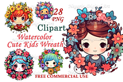 Watercolor Cute Kids Wreath Clipart, an Object Graphic by Negarin Digital Art (Thumbnail 1 of 11)