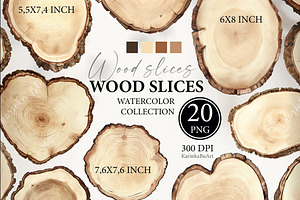 20 Wooden slices Watercolor clipart, an Illustration by KarinkaBU
