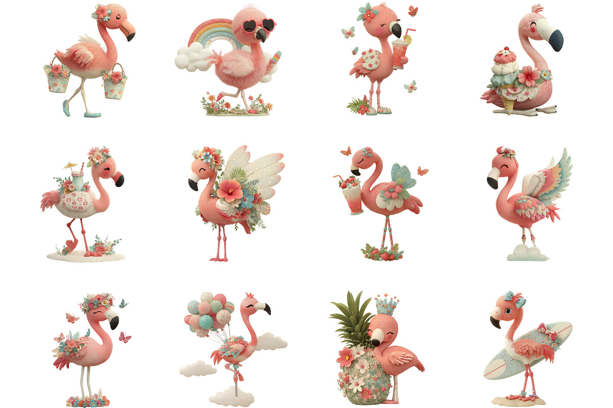 Summer Flamingo Whimsical Clipart, a Seasonal Illustration by Designking (Photo 2 of 5)