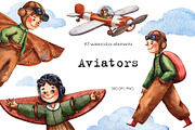 Aviators - Watercolor Clipart Set, a Texture Illustration by Mashamashastu (Thumbnail 1 of 13)