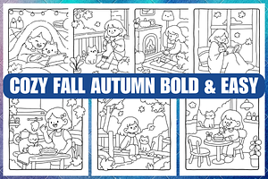 Cozy Fall Autumn Coloring Pages, a Seasonal Illustration by Coco Bloom