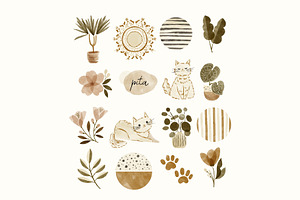 64 Cat & Houseplant Clipart