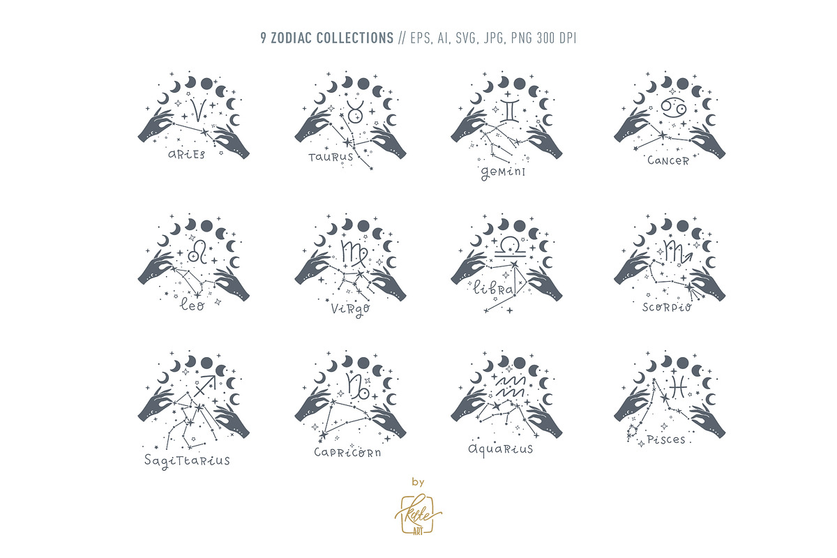 ZODIAC SIGNS LINE ART, an Object Illustration by Kate Art (Photo 12 of 19)