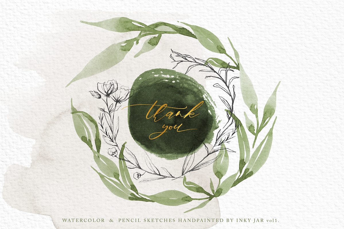 Delicate Greenery Watercolor+Pencil, a Texture Illustration by Inky Jar Design Studio (Photo 15 of 15)