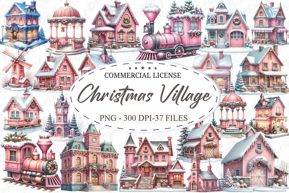 Christmas Village Watercolor Bundle, an Illustration by designcity5 (Photo 1 of 5)