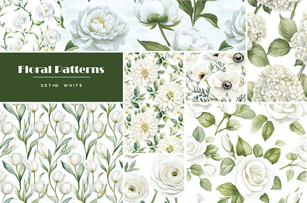 Watercolor white flowers patterns