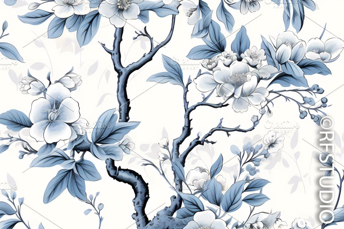 CHINOISERIE SPRING BLOSSOMS Seamless, a Texture Illustration by RefinedFantasyStudio (Photo 4 of 9)
