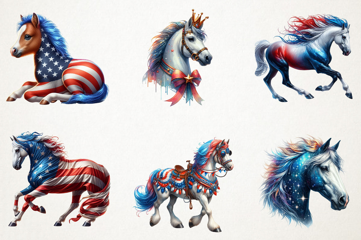 Patriotic 4th of July Horses Clipart, an Illustration by RobertsArt (Photo 3 of 4)