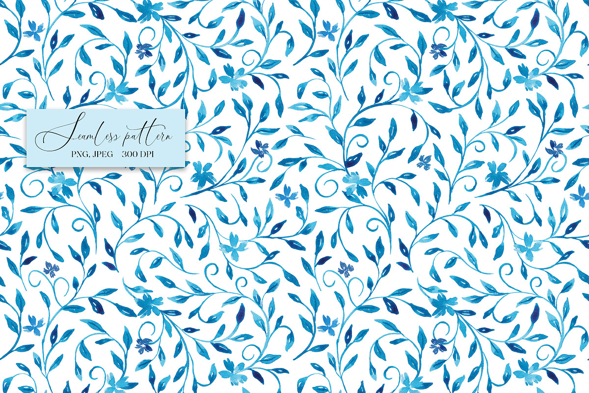 Blue leaves seamless pattern, a Pattern Graphic by SirenaArt (Photo 4 of 12)
