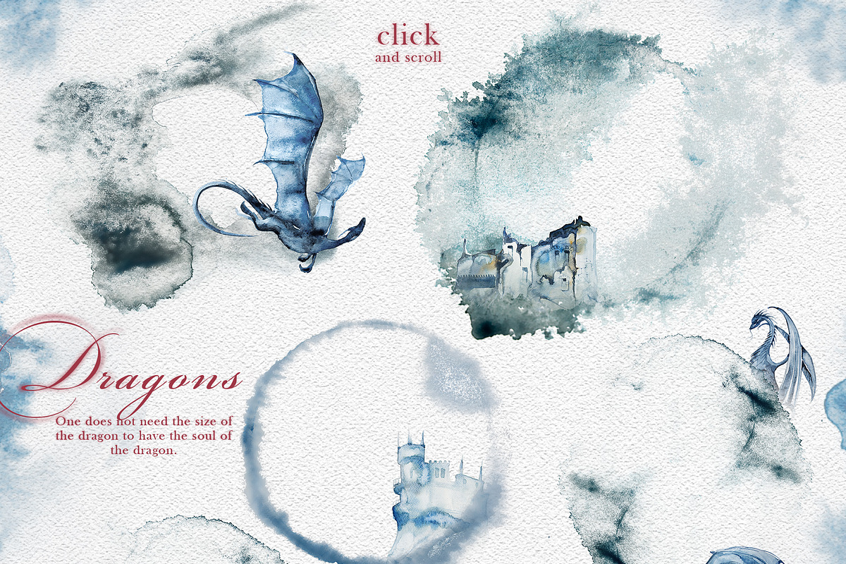 Watercolor Dragons Clipart Set, a Decorative Illustration by ArtCreationsDesign (Photo 2 of 3)
