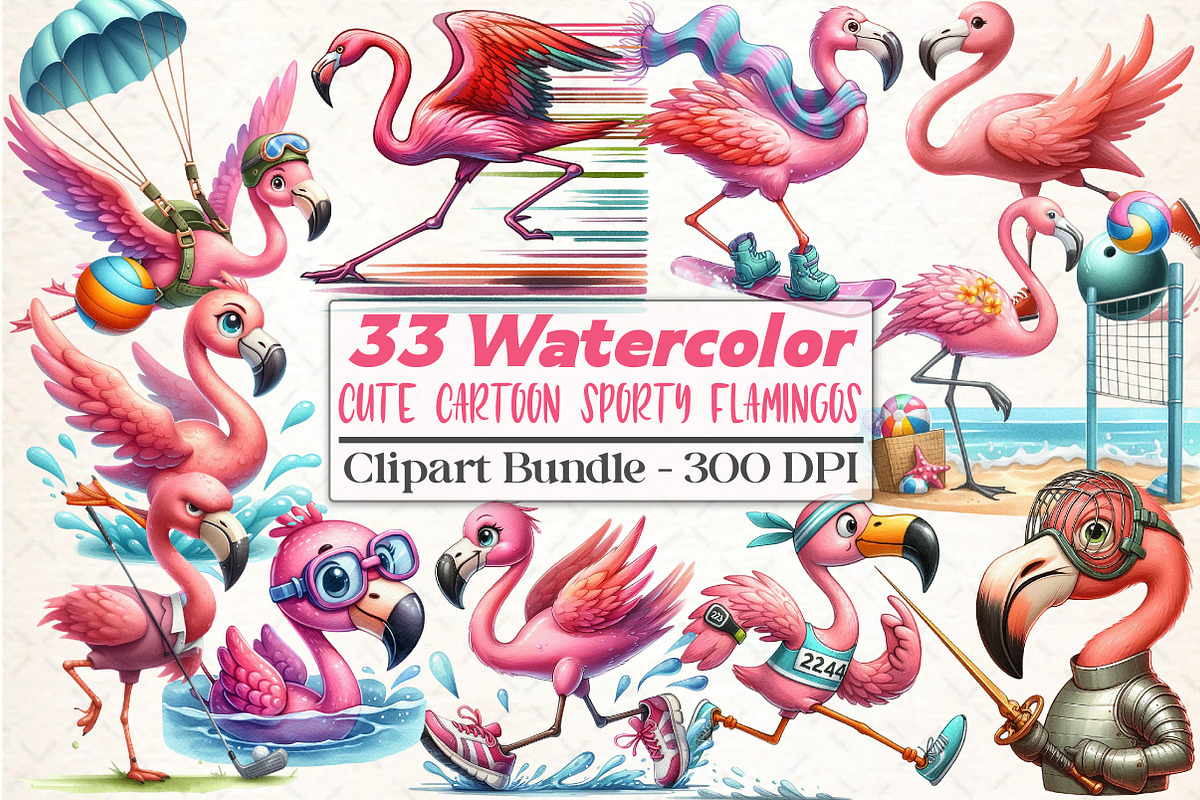 Cute Cartoon Sporty Flamingos, an Illustration by DreamCafeArt (Photo 1 of 5)
