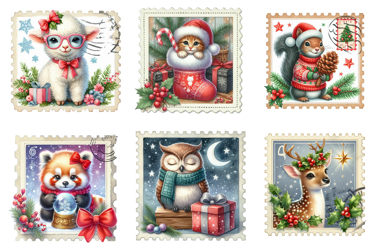 Cute Christmas Animal Postage Stamp, an Illustration by Designking (Photo 3 of 5)