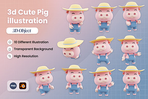 3D Cute Pig Illustration