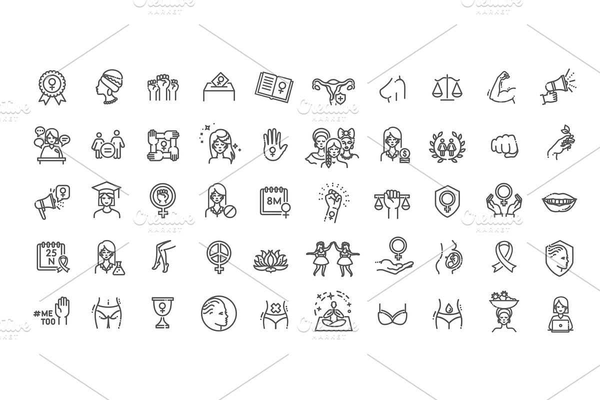 Feminism outline line icons set, an Outline Icon by Tettygreen (Photo 1 of 2)