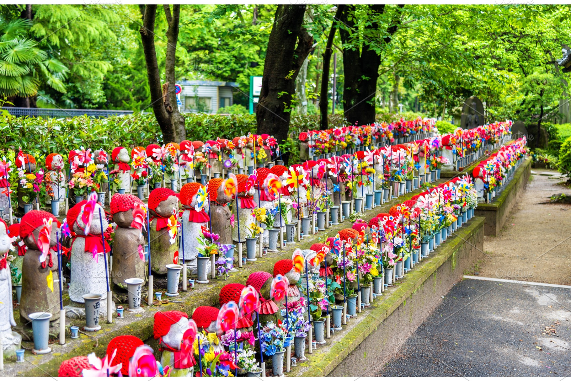 Jizo statues at the cemetery zojoji temple tokyo featuring tokyo, japan, and, an Architecture Photo by Leonid Andronov