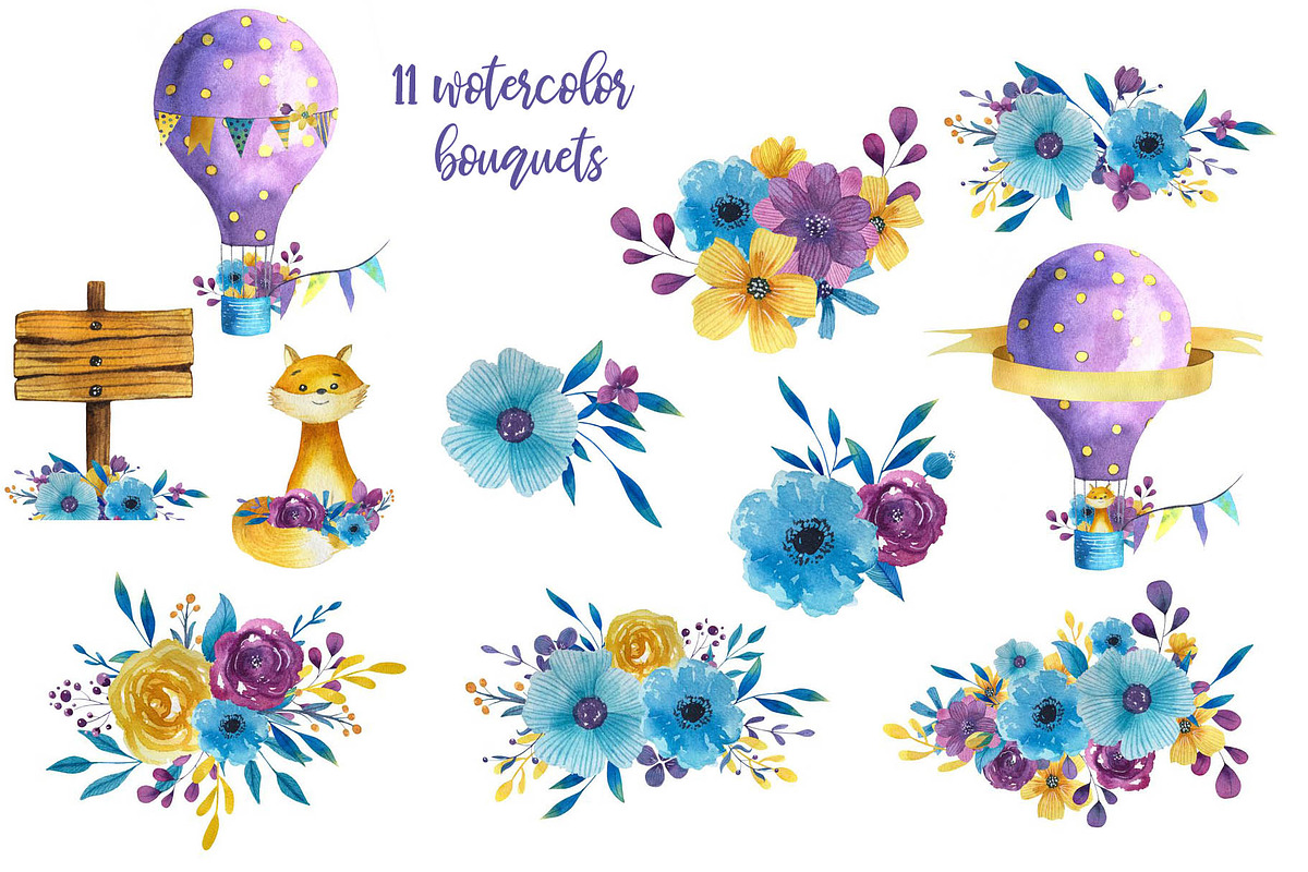 Balloon Adventure Watercolor Set, a Decorative Illustration by Daria's Magic World (Photo 2 of 5)