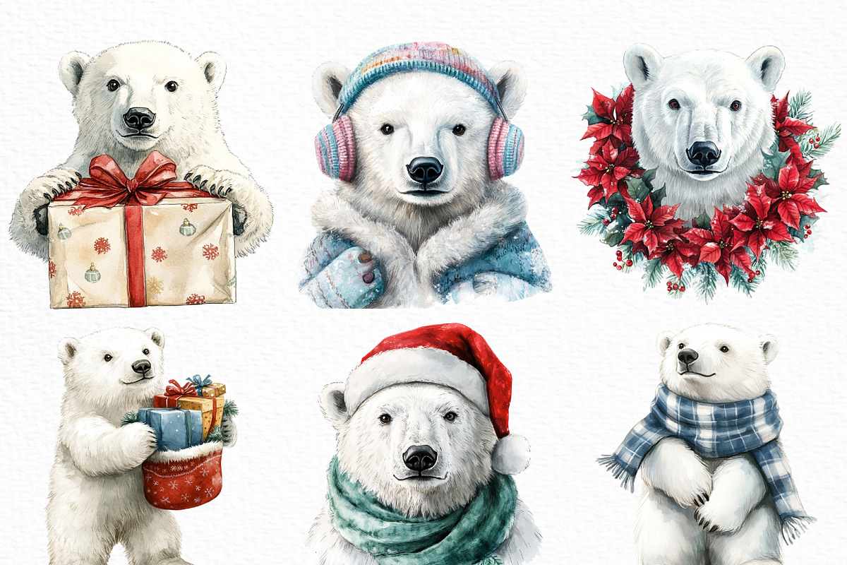 Christmas Polar Bears Clipart, an Illustration by Craft Nest (Photo 3 of 6)