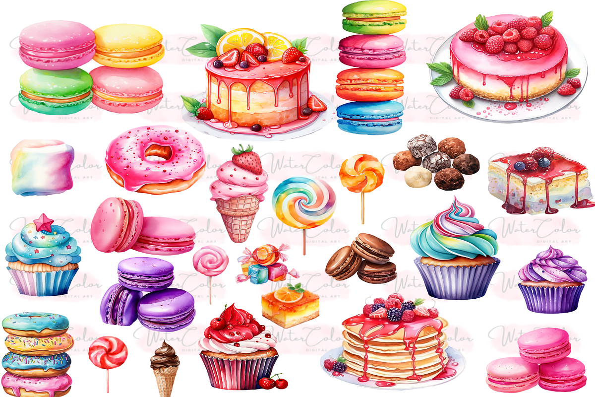 The Cute Sweets Collection Clipart, a Food Illustration by Watercolor Digital (Photo 4 of 18)