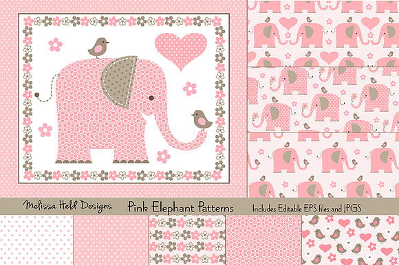 Pink Elephant Patterns preview 2