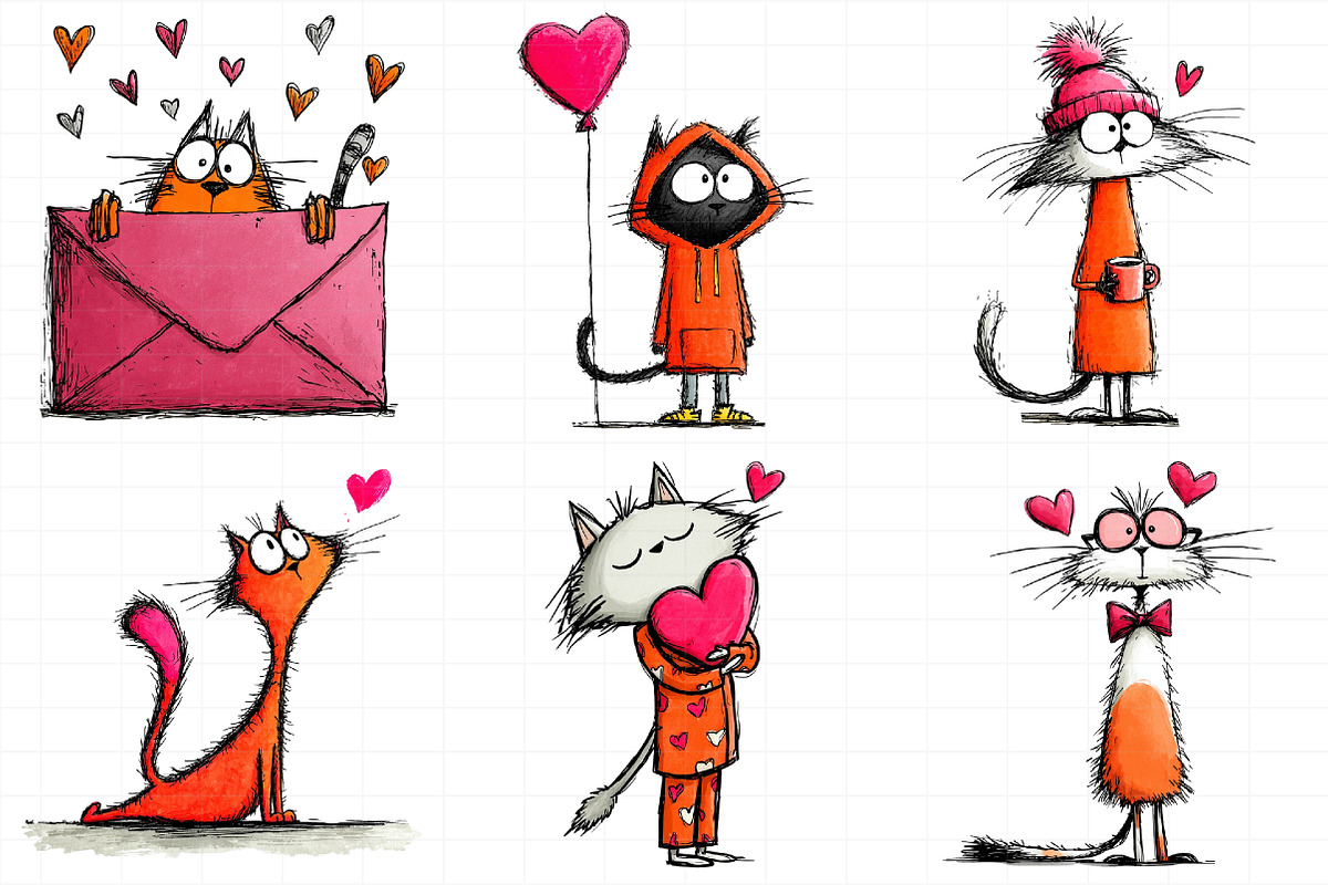 Quirky Valentine Day Cats Clipart, an Illustration by Daily.Designs (Photo 4 of 5)