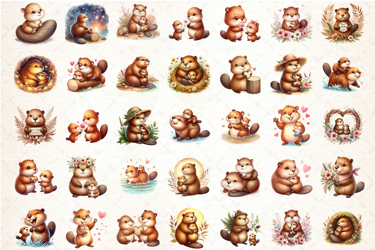 American Beaver Mother's Day Clipart, an Illustration by DreamCafeArt (Photo 2 of 5)