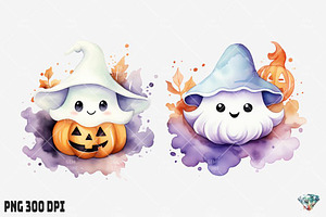 Cute Halloween Ghost Watercolor