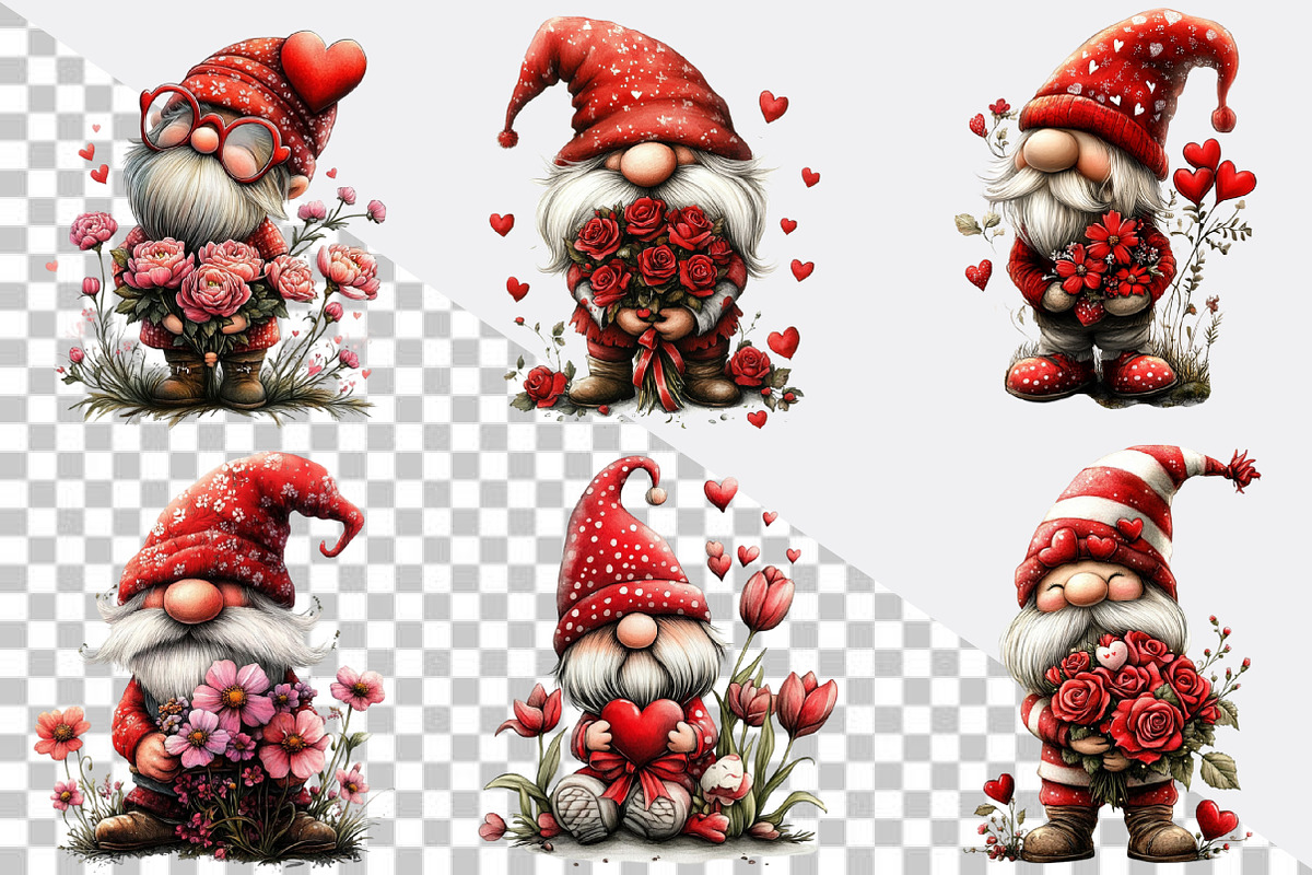 Valentine's Gnome with Flowers Clip, an Illustration by SVGArt (Photo 4 of 8)