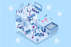 Hotel Service Isometric Concept, an Object Illustration by alexdndz