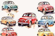 Watercolor Retro Fiat 500 Clipart, an Object Illustration by BusyDaydesign (Thumbnail 2 of 7)