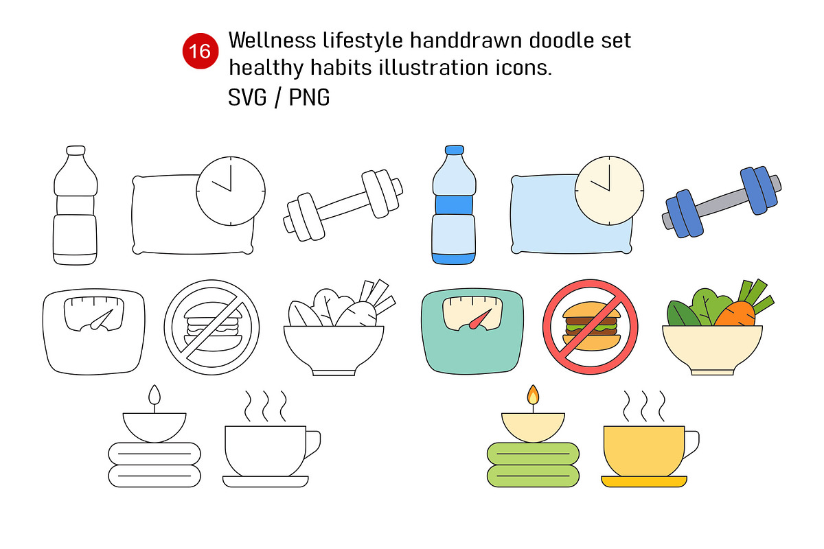 Wellness lifestyle handdrawn doodle., a Healthcare Illustration by kaisorn (Photo 1 of 3)