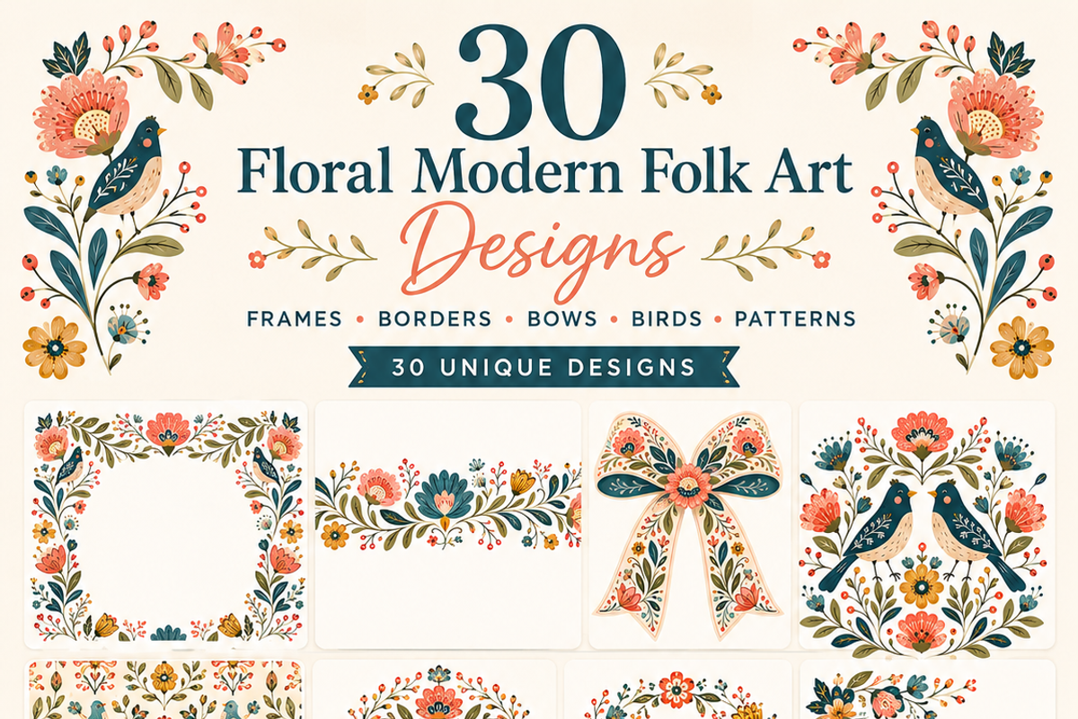 Floral Modern Folk clipArt Whimsy, a Decorative Illustration by HeavensStar (Photo 1 of 6)