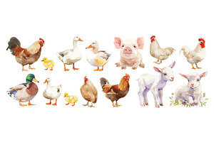 village farm animals watercolor, an Animal Illustration by Stock-Smart-Start