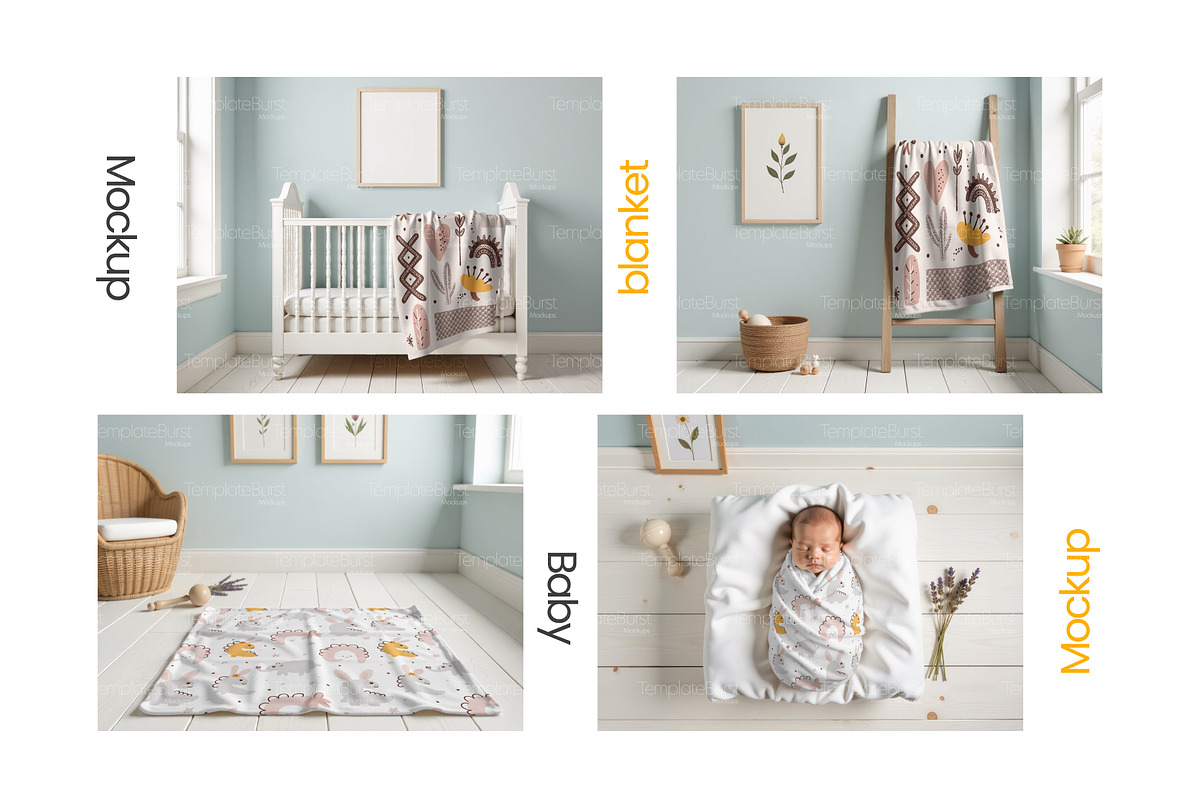 Baby Blanket Mockup Bundle (x8 PSD), an Apparel Mockup by Mockups Studio (Photo 5 of 8)