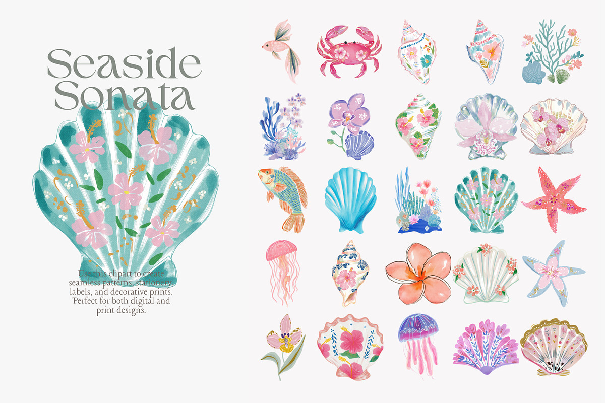 coastal watercolor clipart bundle, a Decorative Illustration by Patishop Art (Photo 6 of 11)