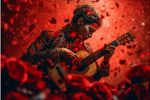 Man Guitar Roses. Generate Ai