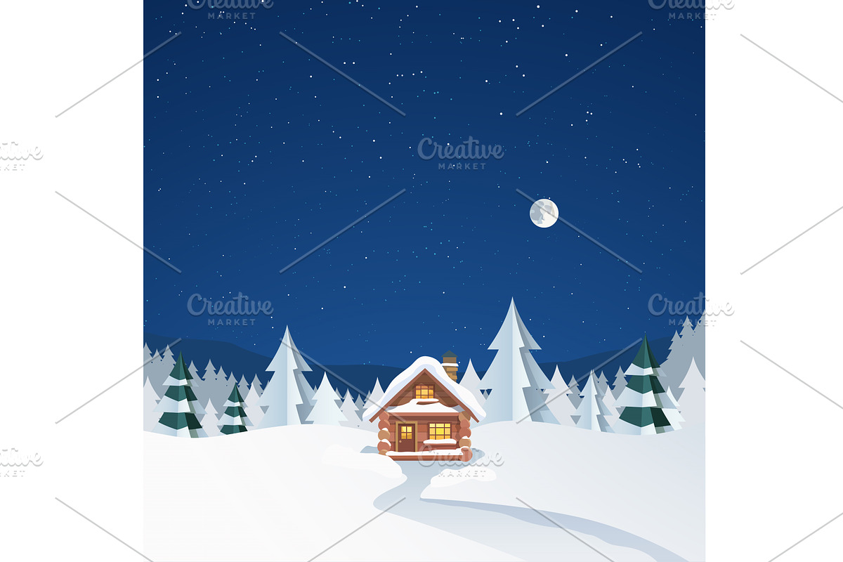 a wooden cabin clear sky full moon, an Illustration by IfH