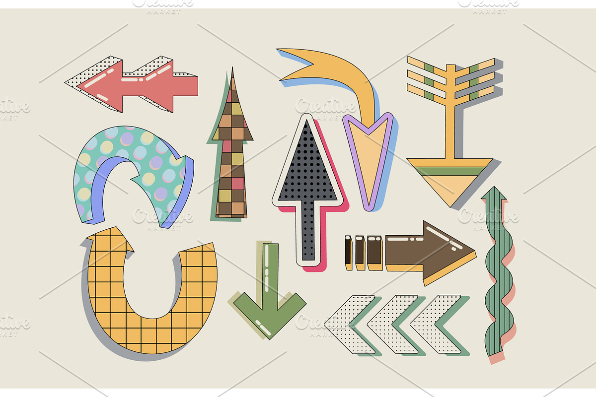 Playful retro arrows set isolated on, an Object Illustration by art PVP - market
