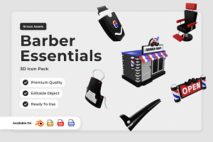 Barbershop Store 3D Icon Set, a Work Illustration by twinstd