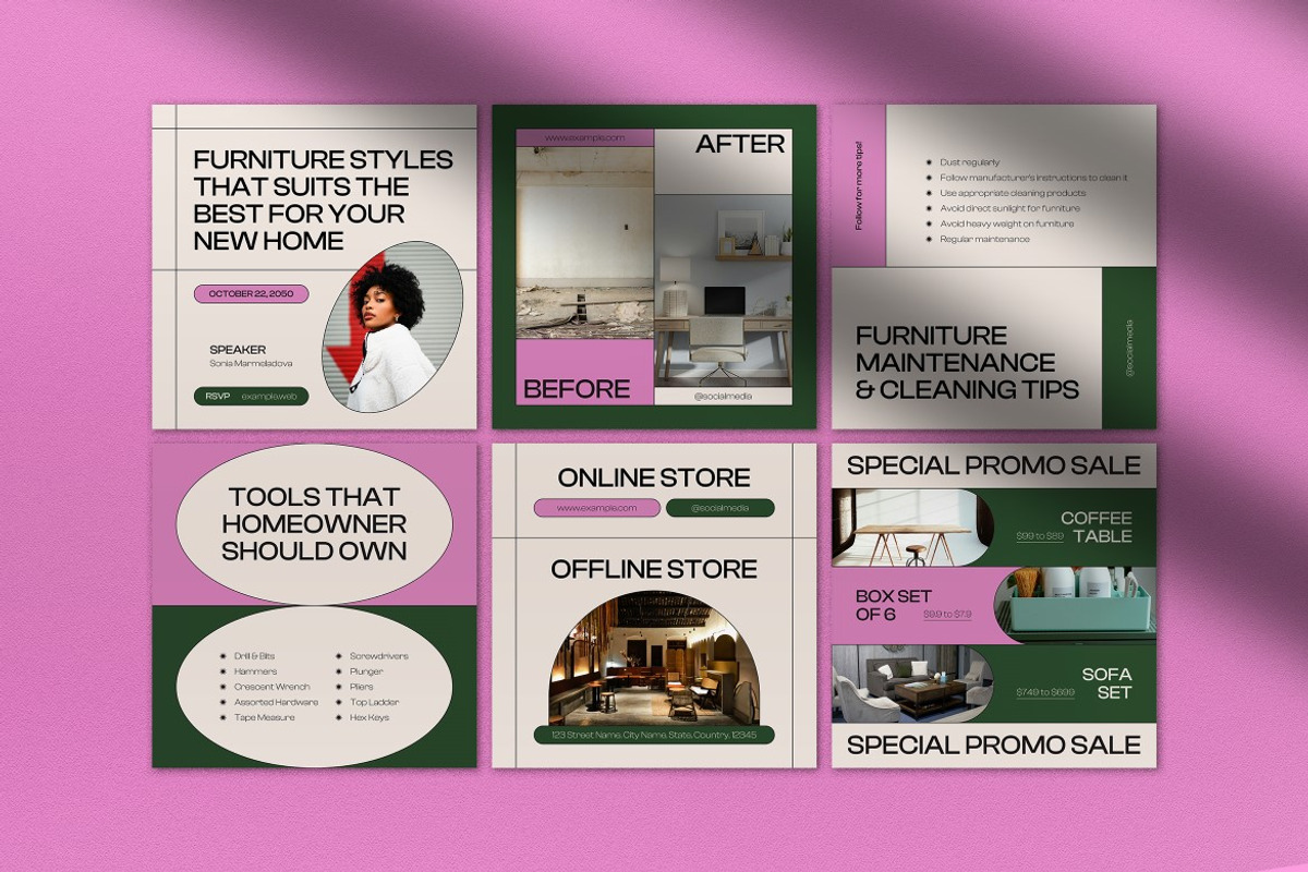 Pink Furniture Instagram Pack, a Social Media Template by graphicook (Photo 2 of 5)