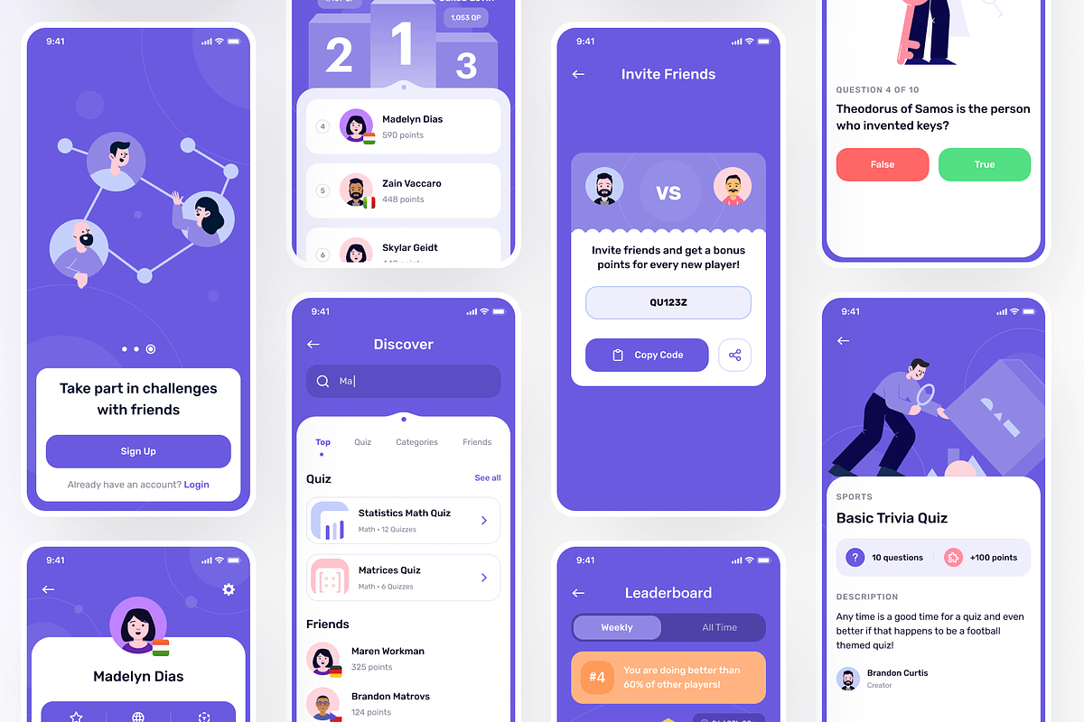 Queezy - Quiz App Mobile UI Kit, an UI Kit Template by dhuhacreative (Photo 6 of 8)