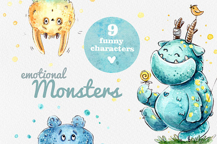 Emotional Monsters - 9 characters, an Illustration by Kristina Crocus